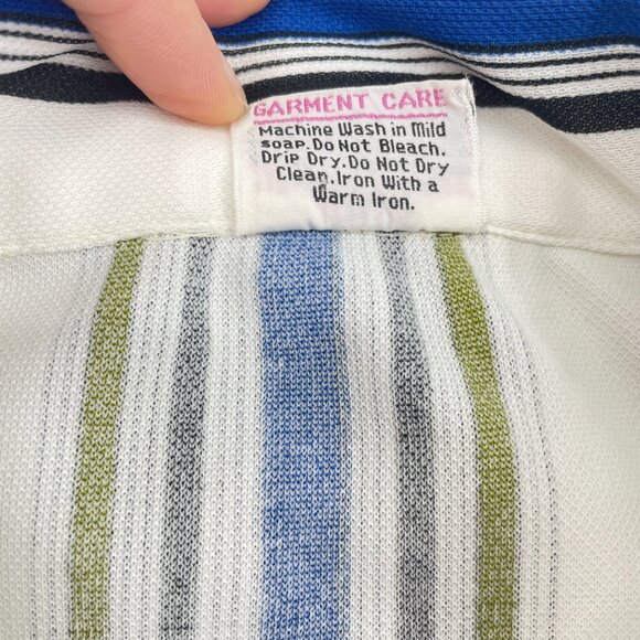 Vintage 70s Novelty Fruit Print Button Up Shirt Blue Cherries Kitsch Womens L XL - Picture 5 of 8